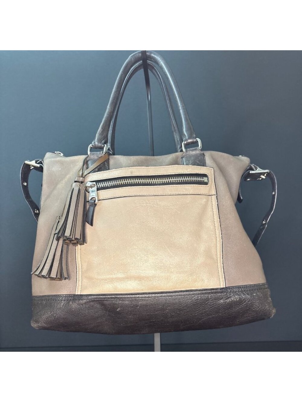Coach Legacy Rory Satchel Leather Purse No. 19902 Taupe & Black Two-Tone Pebbled - Picture 2 of 16